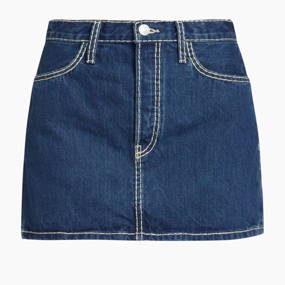 RE/DONE 90s Cotton Blue Denim Mini Skirt Chunky Stitch Sz 27 NWT
